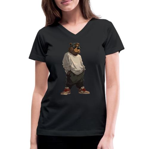 Urban Streetwear Bear Cool Apparel Design - Women's V-Neck T-Shirt