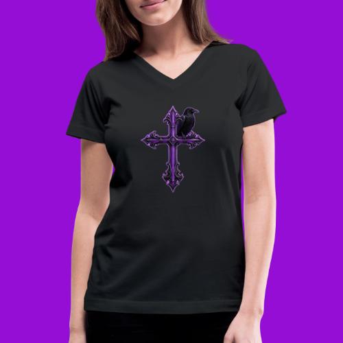 Gothix Raven Cross - Women's V-Neck T-Shirt