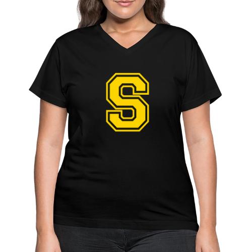 Letter S – Capital Athletic Alphabet Monogram - Women's V-Neck T-Shirt