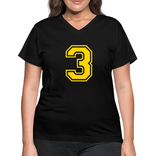 Number 3 in a classic athletic collegiate font - Women's V-Neck T-Shirt
