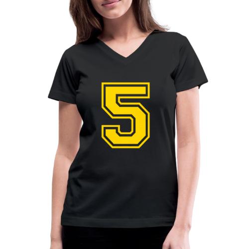 Number 5 in a classic athletic collegiate font - Women's V-Neck T-Shirt