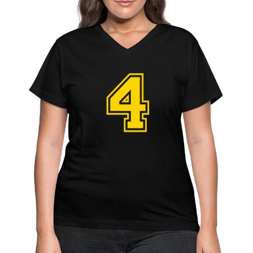 Number 4 in a classic athletic collegiate font - Women's V-Neck T-Shirt