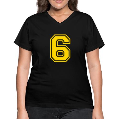 Number 6 in a classic athletic collegiate font - Women's V-Neck T-Shirt