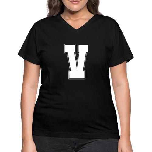 White Letter V – Varsity Alphabet Monogram - Women's V-Neck T-Shirt