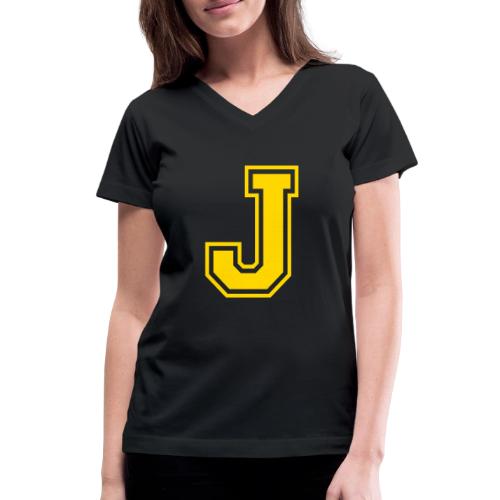 Letter J – Capital Athletic Alphabet Monogram - Women's V-Neck T-Shirt