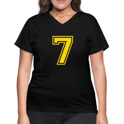 Number 7 in a classic athletic collegiate font - Women's V-Neck T-Shirt