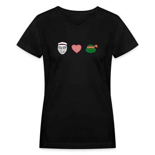 Zombie Kid Loves Turtles - Women's V-Neck T-Shirt