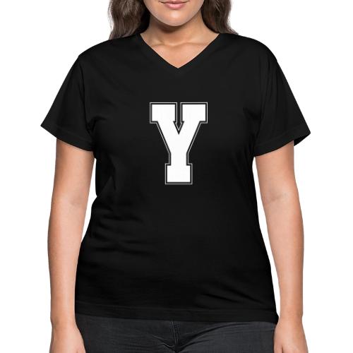 White Letter Y – Varsity Alphabet Monogram - Women's V-Neck T-Shirt