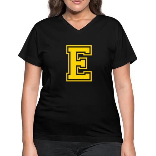 Letter E – Capital Athletic Alphabet Monogram - Women's V-Neck T-Shirt