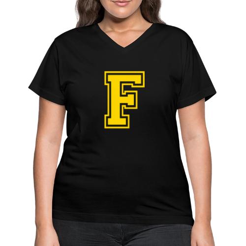 Letter F – Capital Athletic Alphabet Monogram - Women's V-Neck T-Shirt