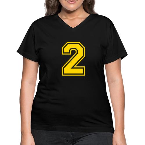 Number 2 in a classic athletic collegiate font - Women's V-Neck T-Shirt