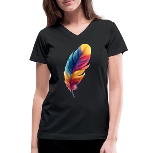 Rainbow Flight Feather - Women's V-Neck T-Shirt