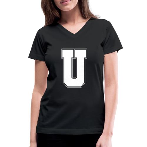 White Letter U – Varsity Alphabet Monogram - Women's V-Neck T-Shirt