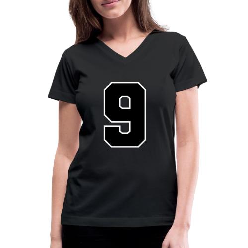 Varsity Number 9 Athletic Font - Women's V-Neck T-Shirt
