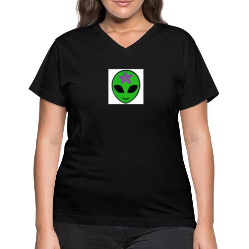 Crazy Alien Witch Chick - Women's V-Neck T-Shirt