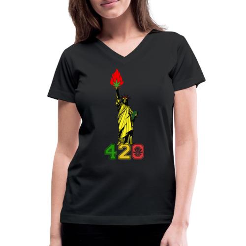 Humoristic 420 Liberty Herb Weed Marijuana Design - Women's V-Neck T-Shirt