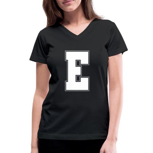 White Letter E – Varsity Alphabet Monogram - Women's V-Neck T-Shirt