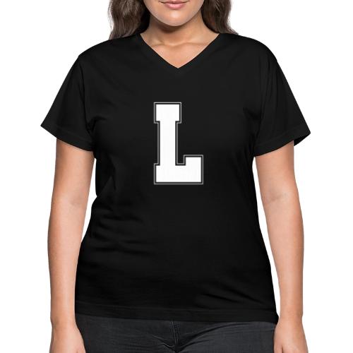 White Letter L – Varsity Alphabet Monogram - Women's V-Neck T-Shirt