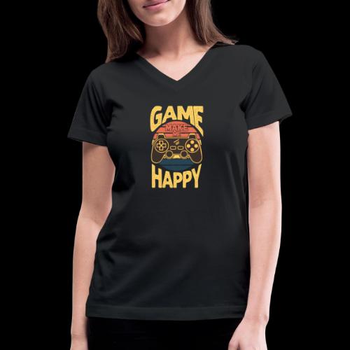 Happiness is a Game Controller Away - Women's V-Neck T-Shirt