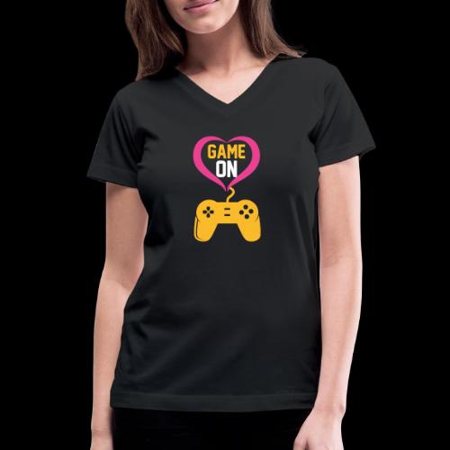 Game On! Pink Heart Controller - Women's V-Neck T-Shirt