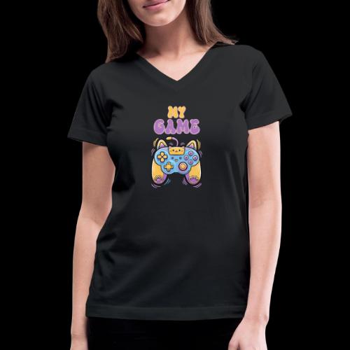 Kawaii Cat Controller - Women's V-Neck T-Shirt
