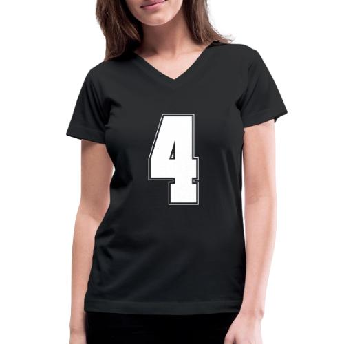 White Number 4 – Varsity Font - Women's V-Neck T-Shirt