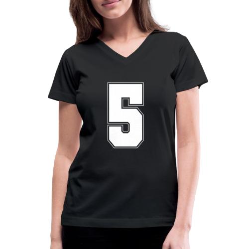 White Number 5 – Varsity Font - Women's V-Neck T-Shirt