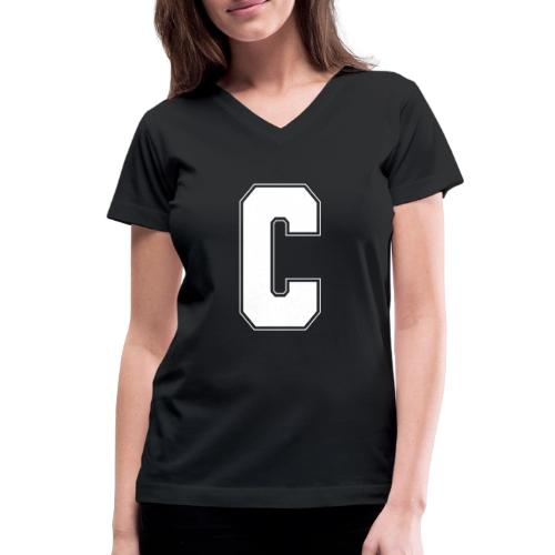 White Letter C – Varsity Alphabet Monogram - Women's V-Neck T-Shirt