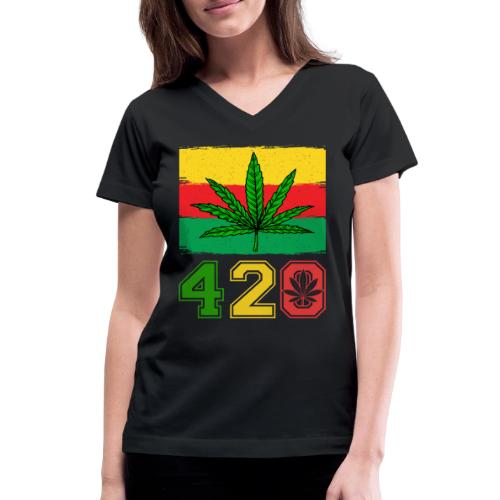Farcical 420 Herb Flag Weed Marijuana Design - Women's V-Neck T-Shirt