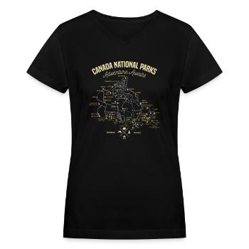 Canada National Parks, Adventure Awaits Map - Women's V-Neck T-Shirt - black - Front - Julia (174cm)