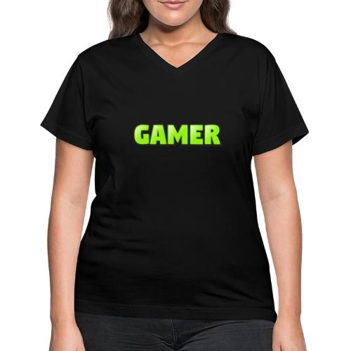 Gamer Neon Green Gaming Logo Design - Women's V-Neck T-Shirt