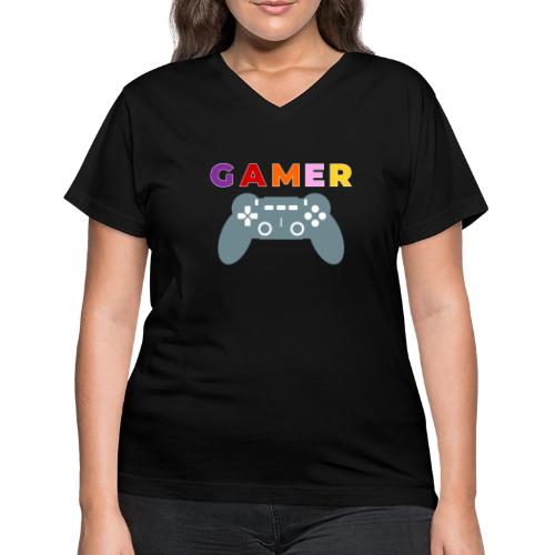 Colorful Gamer Controller Graphic - Women's V-Neck T-Shirt