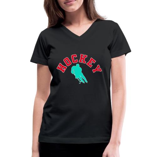 Hockey Player Silhouette - Women's V-Neck T-Shirt