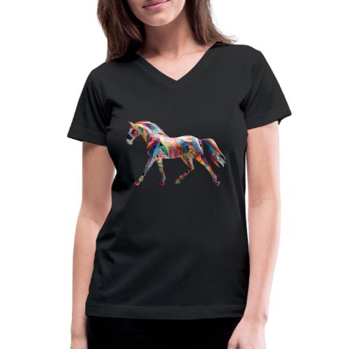 Colorful Abstract Horse Art Design - Women's V-Neck T-Shirt