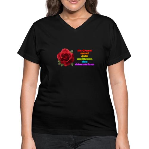 Thank You Educator: Pink and Rainbow Message - Women's V-Neck T-Shirt
