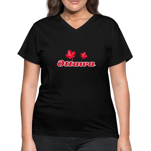 Ottawa with two red maple leaves - Women's V-Neck T-Shirt