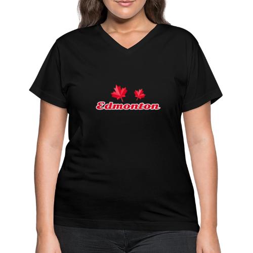 Edmonton with two red maple leaves - Women's V-Neck T-Shirt