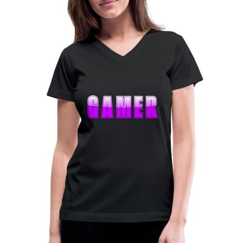 Gamer Purple Glossy Collegiate Design - Women's V-Neck T-Shirt