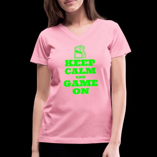 Keep Calm and Game On | Retro Gamer Arcade - Women's V-Neck T-Shirt