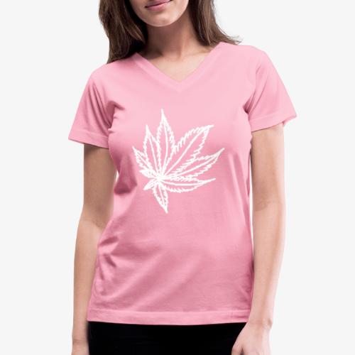 white leaf - Women's V-Neck T-Shirt