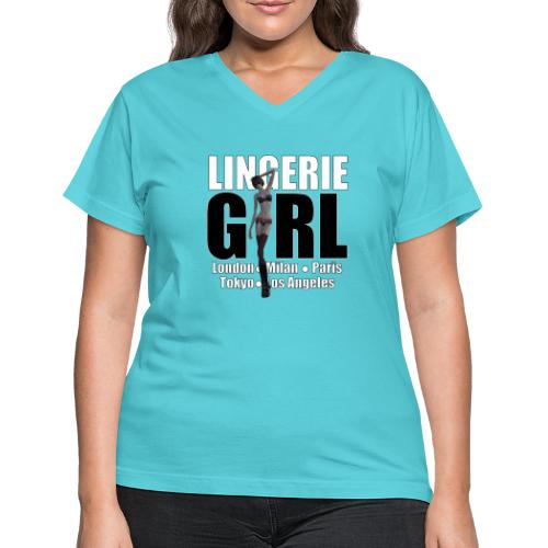 The Fashionable Woman - Lingerie Girl - Women's V-Neck T-Shirt