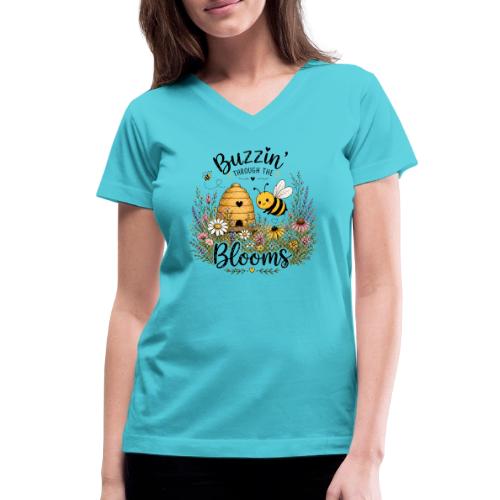 Buzzin' Through The Blooms - Women's V-Neck T-Shirt