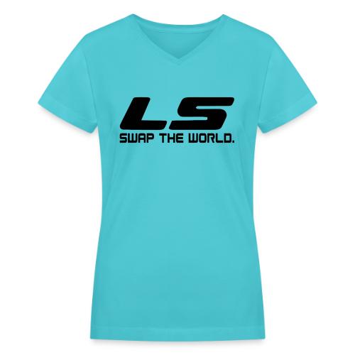 LS Swap The WORLD (Back and Front) - Women's V-Neck T-Shirt