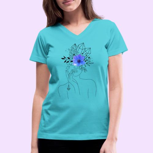 Third Eye Flower Goddess - Crystal Design - Women's V-Neck T-Shirt