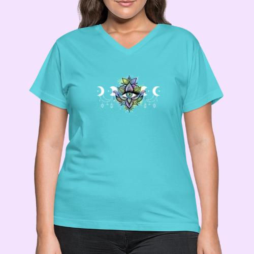 Third Eye Mandala - Moon Cycle Design - Women's V-Neck T-Shirt