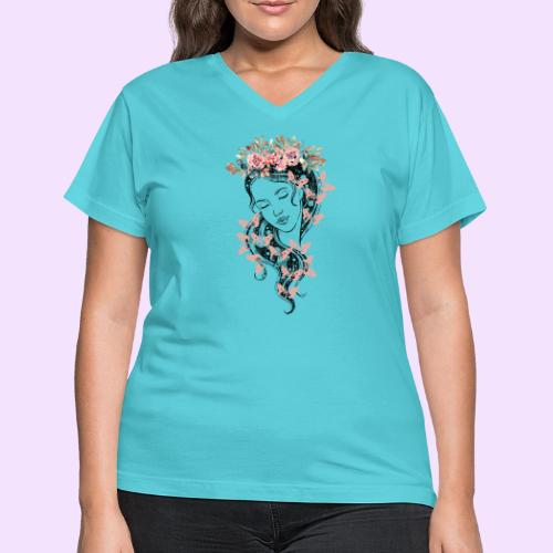 Butterfly Flower Goddess - Fairytale Design - Women's V-Neck T-Shirt