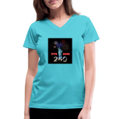 1776 - 2026 - 250 Years USA | Fireworks - Women's V-Neck T-Shirt