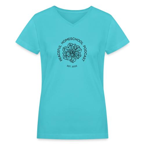 Peaceful Homeschool Podcast - T-shirt avec encolure en V pour femmes