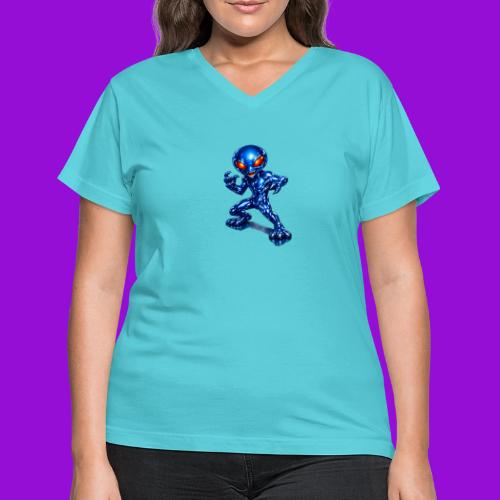 Angry Blue Alien - Women's V-Neck T-Shirt