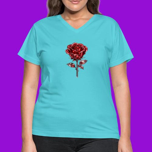 2 Set - Silver and Gold Roses - Women's V-Neck T-Shirt